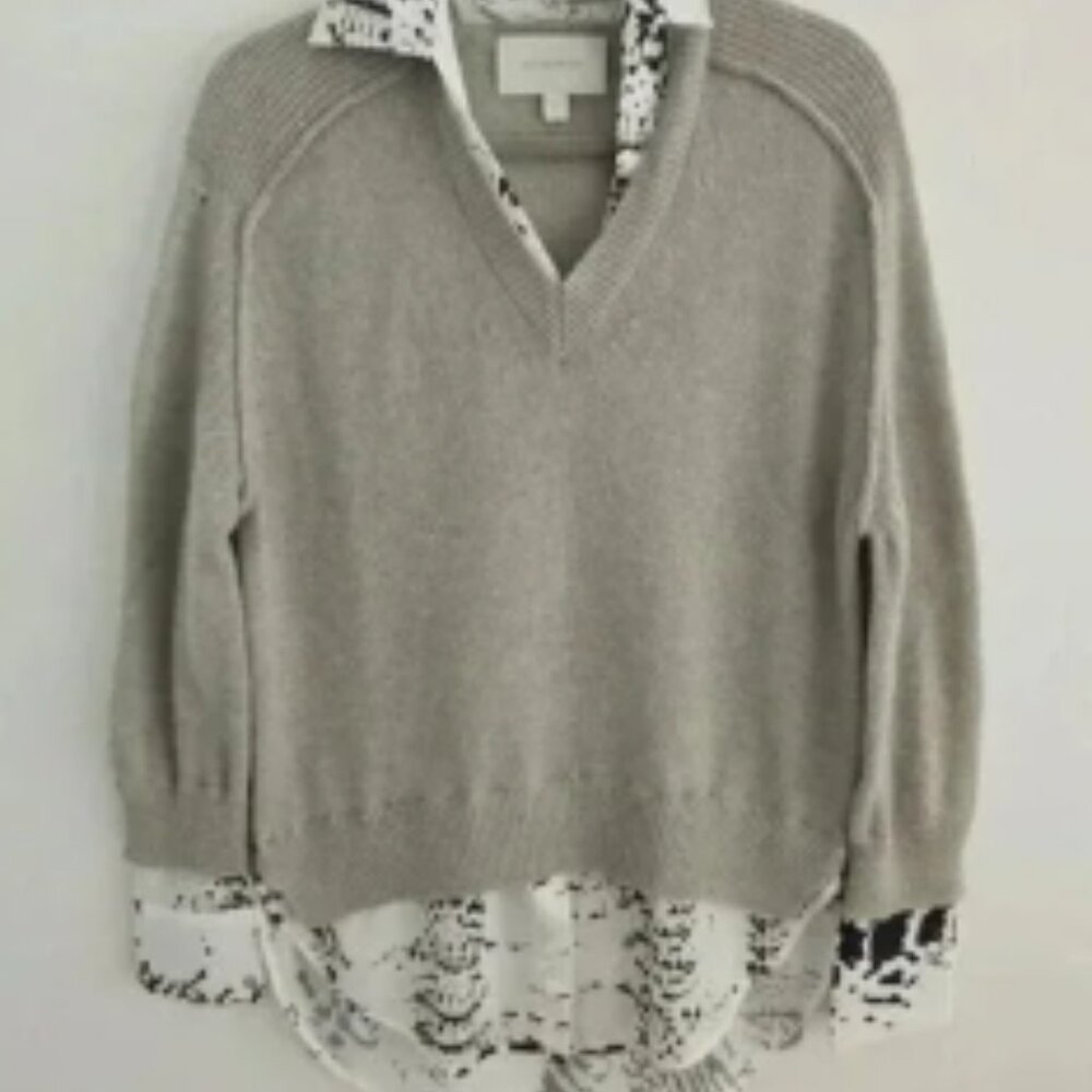 Brochu Walker Looker Cashmere Wool Layered V-Neck Oversize Sweater FLAWS size S